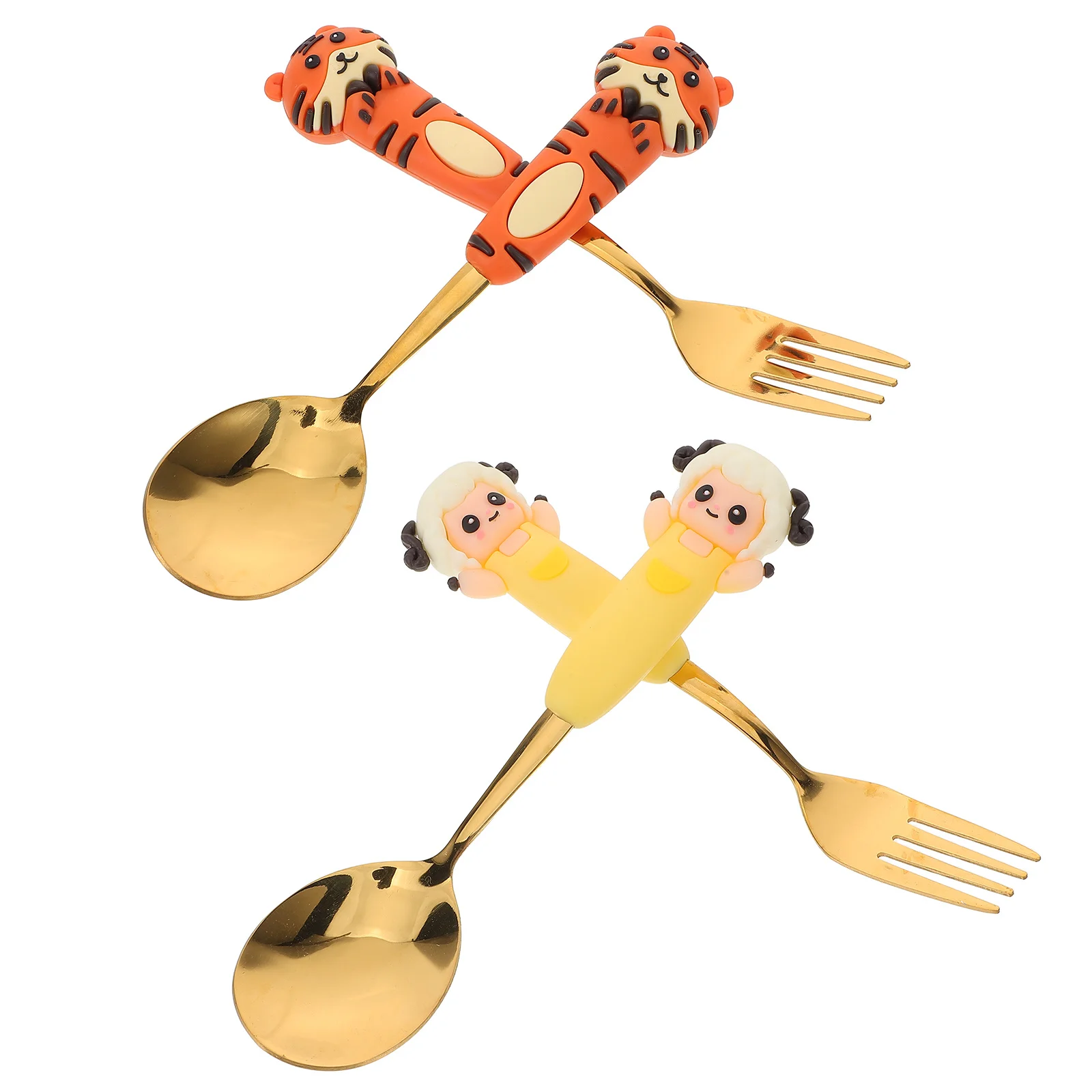

4Pcs Cartoon Stainless Steel Adults Cutlery Set Spoon Fork Animal Utensils Cake Dessert Tableware for Meals Cute Cutlery Set