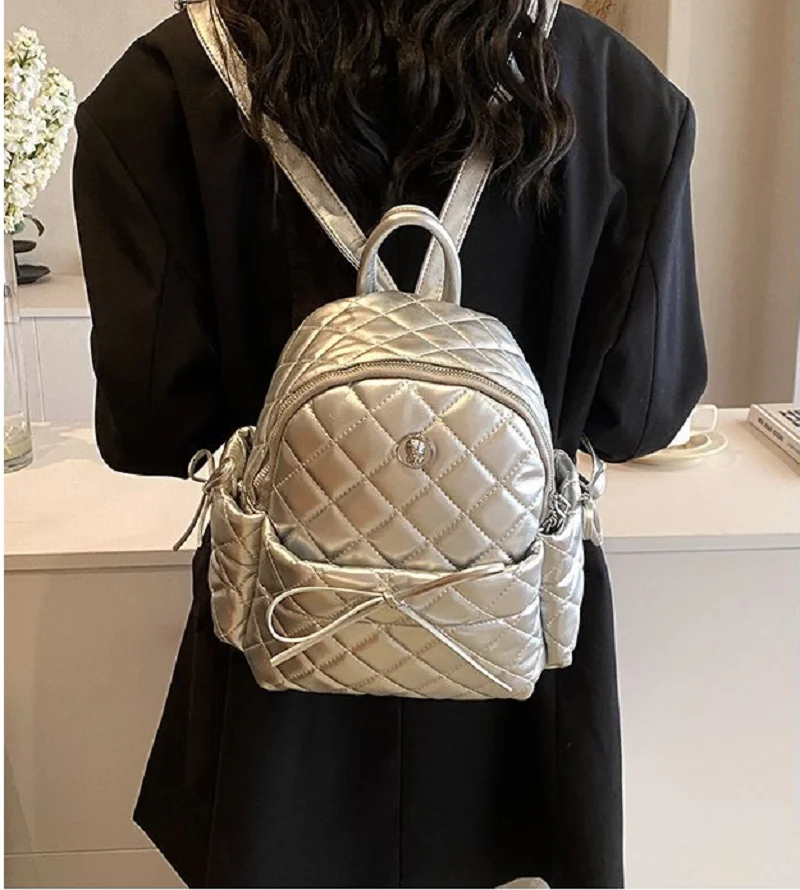 New Fashion Diamond Lattice Soft Leather Backpacks Women's High Capacity Double Zipper Shoulder Bags Totes Crossbody Backpack