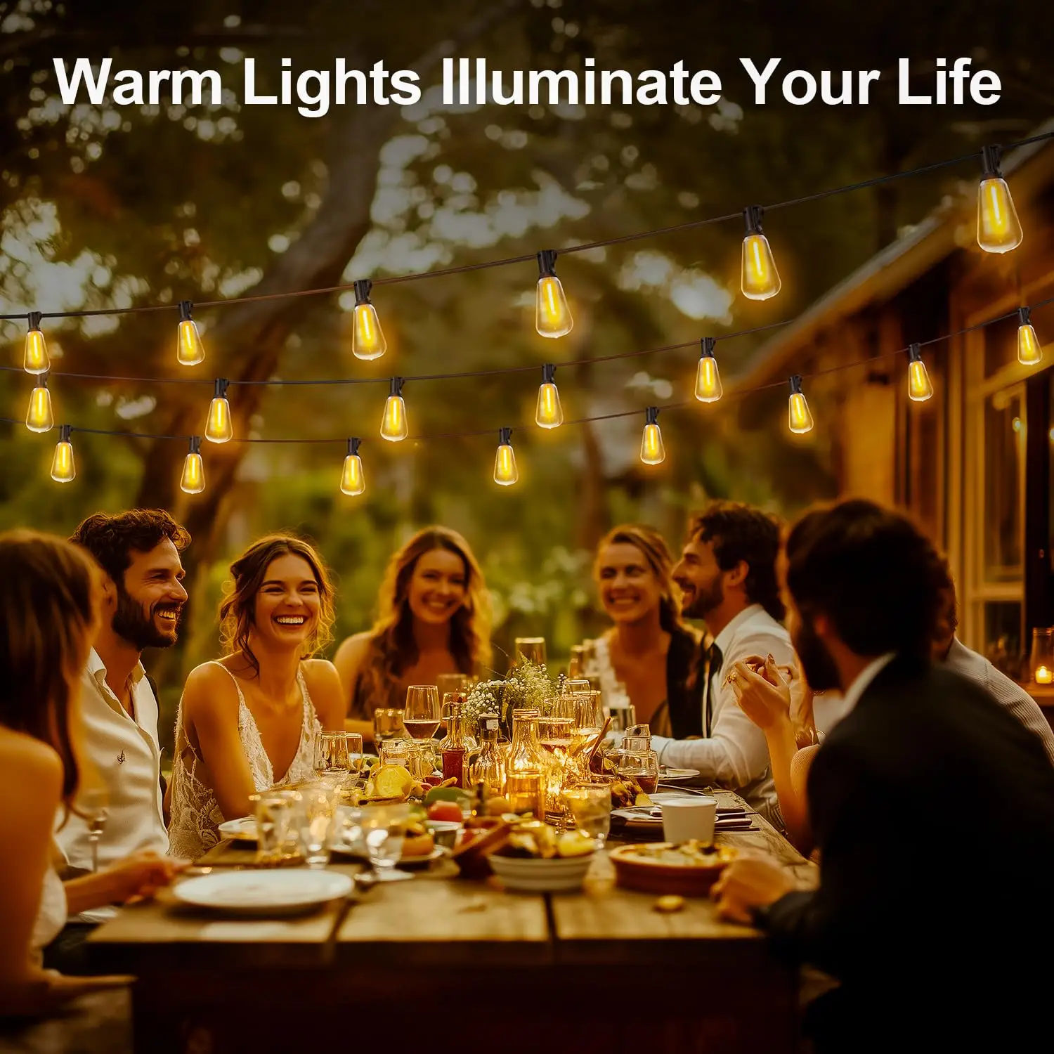 Lampu String LED Outdoor 200FT Tahan Air 2700K ST38 Lampu Globe LED Outdoor untuk Patio dengan Lampu Bohlam untuk Taman