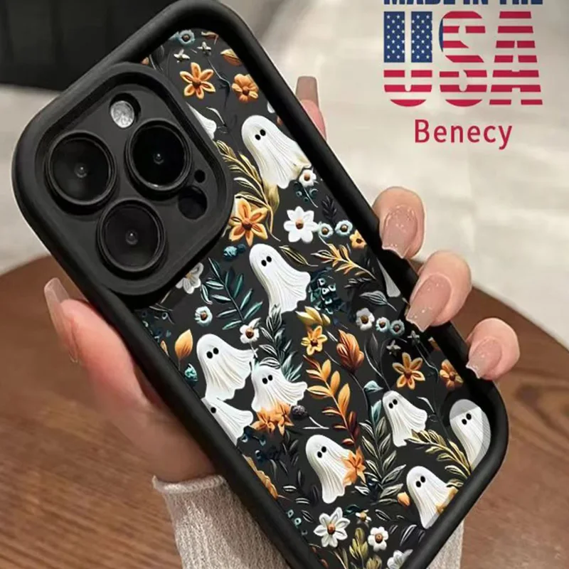 حافظة بنمط حديقة مخيفة للهالوين لهاتف 17 Pro Max 16 16e 15 14 Plus 13 12 11 Air XR X XS مصد حماية من السقوط من مادة البولي يوريثان الناعمة