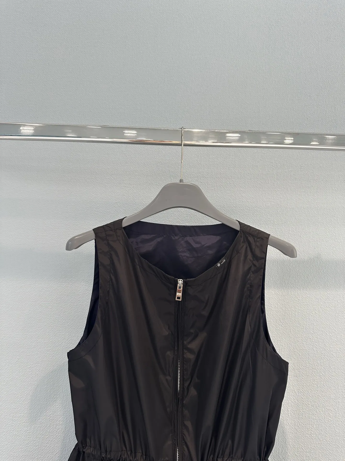 Black Sleeveless Vest Dress Women Autumn Drawstring Waist Zipper Tank Dress Midi Jacket Dress