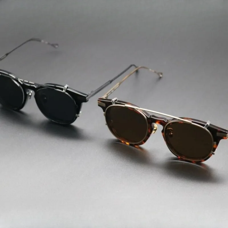 Montura de gafas magnéticas de titanio y acetato japonés para hombre, gafas de sol polarizadas cuadradas Retro con Clip, hechas a mano para lentes graduadas
