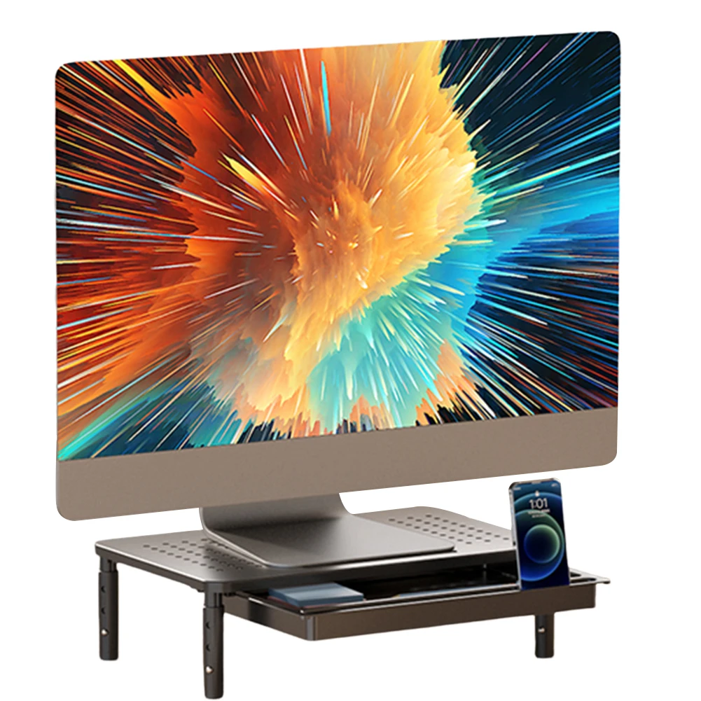 

Monitor Stand Riser with Drawer Metal Computer Stand 3 Height Adjustable Computer Printer Shelf for Laptop PC Printer