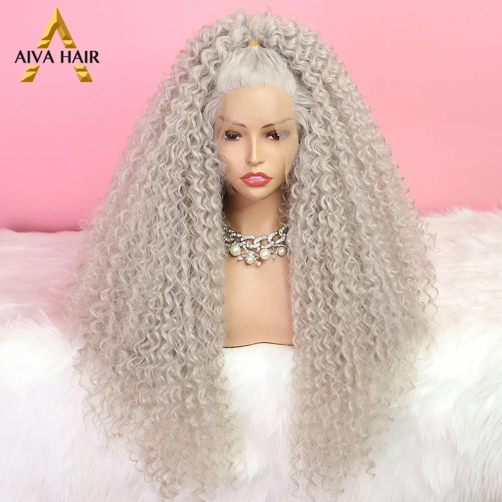 Aiva Drag Queen Kinky Curly Synthetic Lace Front Wig Heat Resistant Blonde Black Wig Daily Cosplay Synthetic Lace Wigs for Women