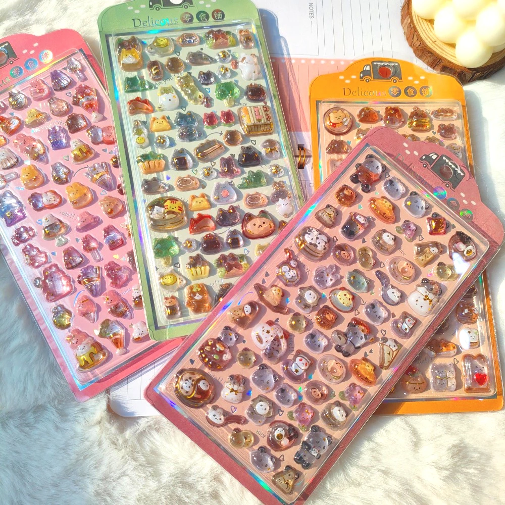 

Детские мультяшные наклейки в свежем стиле для поощрения — 3D-декоративные стикеры с объемным кристаллическим эффектом «Мечтательный кролик и панда» для дневников