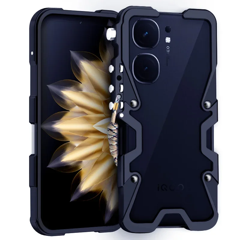 

Armor Metal Aluminum Phone Cases Bumper For Vivo Iqoo Neo 9 Neo9 Pro Cover Mechanical Purely Handmade Skull Case