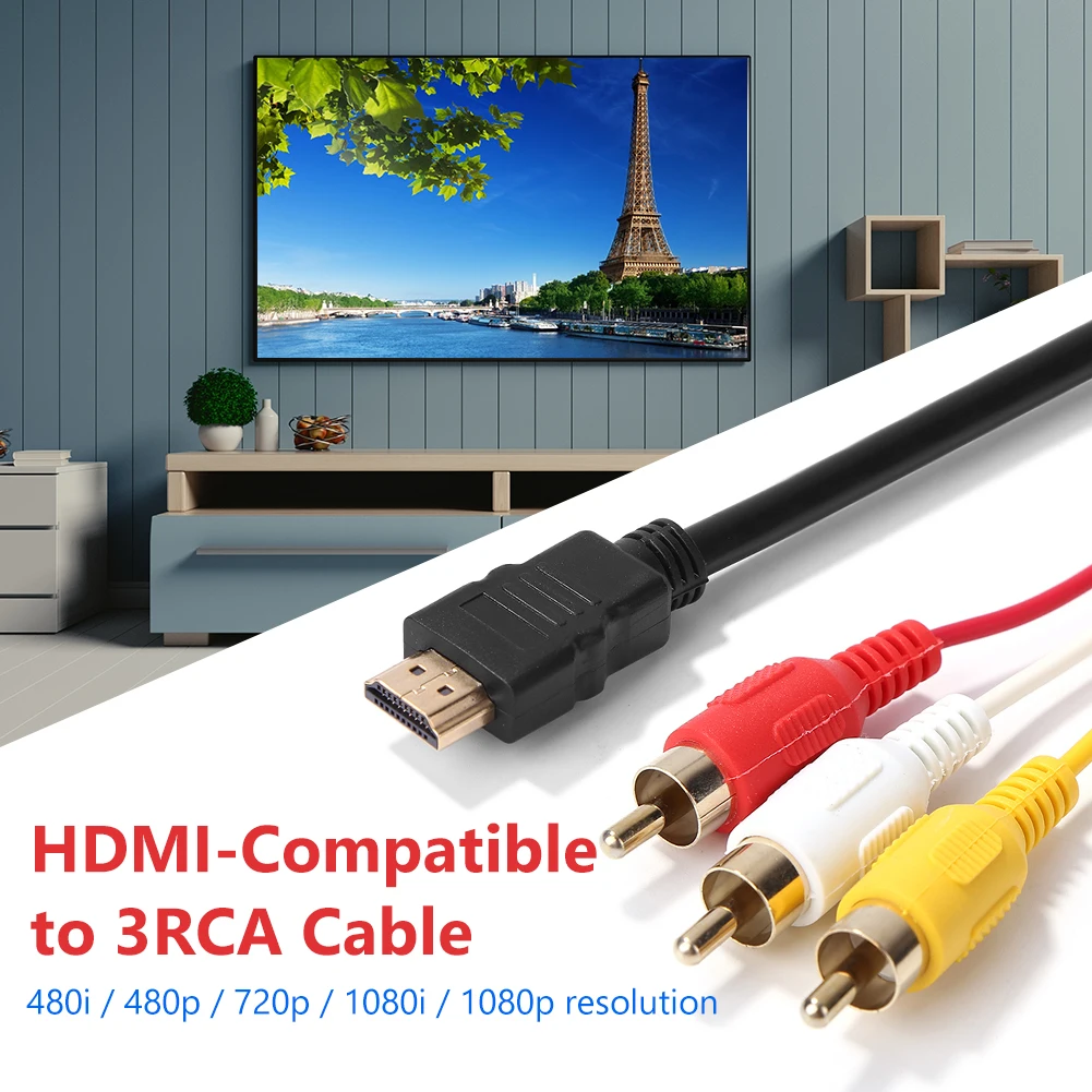 HDMI-Compatible Male to 3 RCA Male Audio Video AV Adapter Converter Cable 1080P