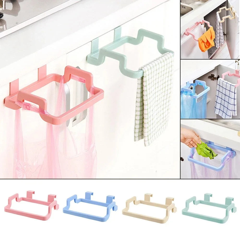 Plastic Cabinet Hanging Garbage Bag Rack Kitchen Cupboard Door Back Trash Storage Rack Garbage Rubbish Bag Holder Organizer