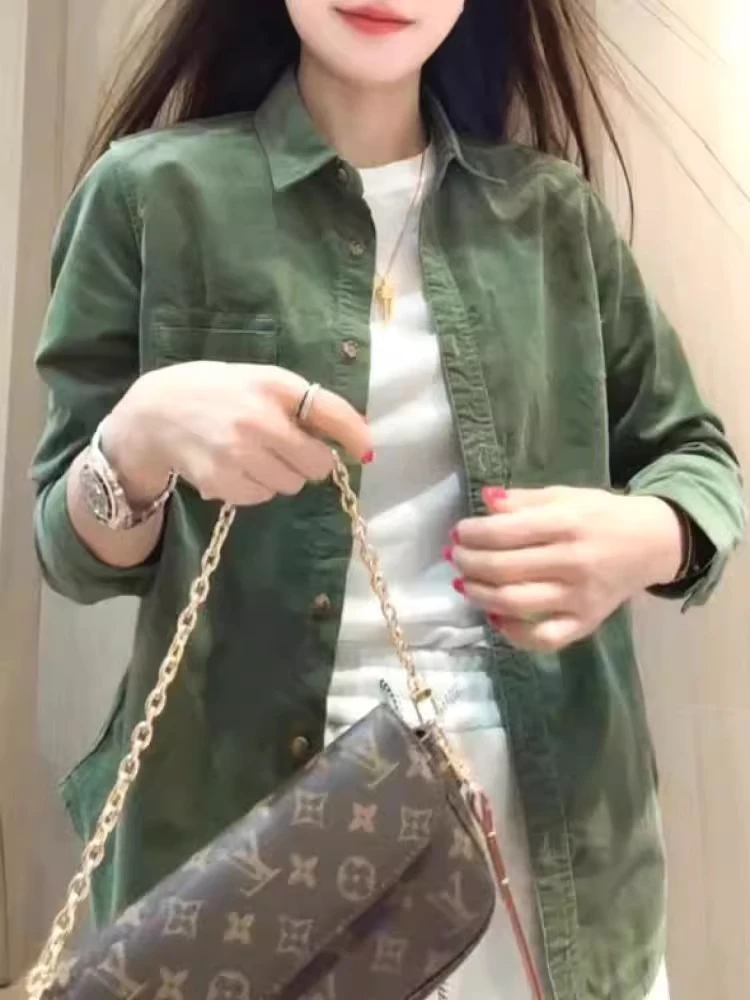 

Retro Corduroy Collar Long Sve irt Spring 2026 Layering Base Faion Top Women's Casual Loose Fit Polyester Fiber