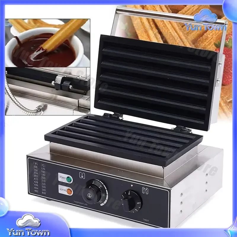 Commercial Electric 5-Sticks Churros Maker and Waffle Machine for 110V Temperature Controlled Baker for Grain Products for