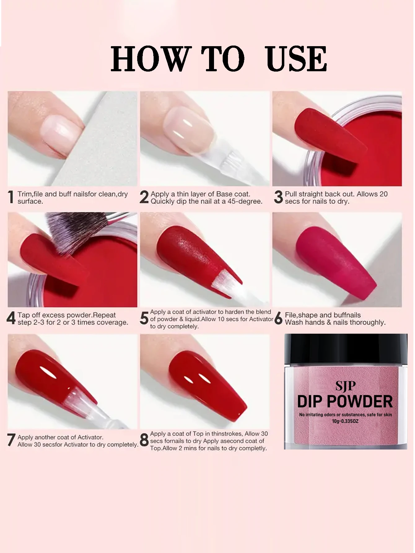 Polvere per immersione colorata, polvere per immersione per unghie da 10 G per manicure francese, adatta per salone di bellezza domestico fai da te, manicure a lunga durata, senza polimerizzazione