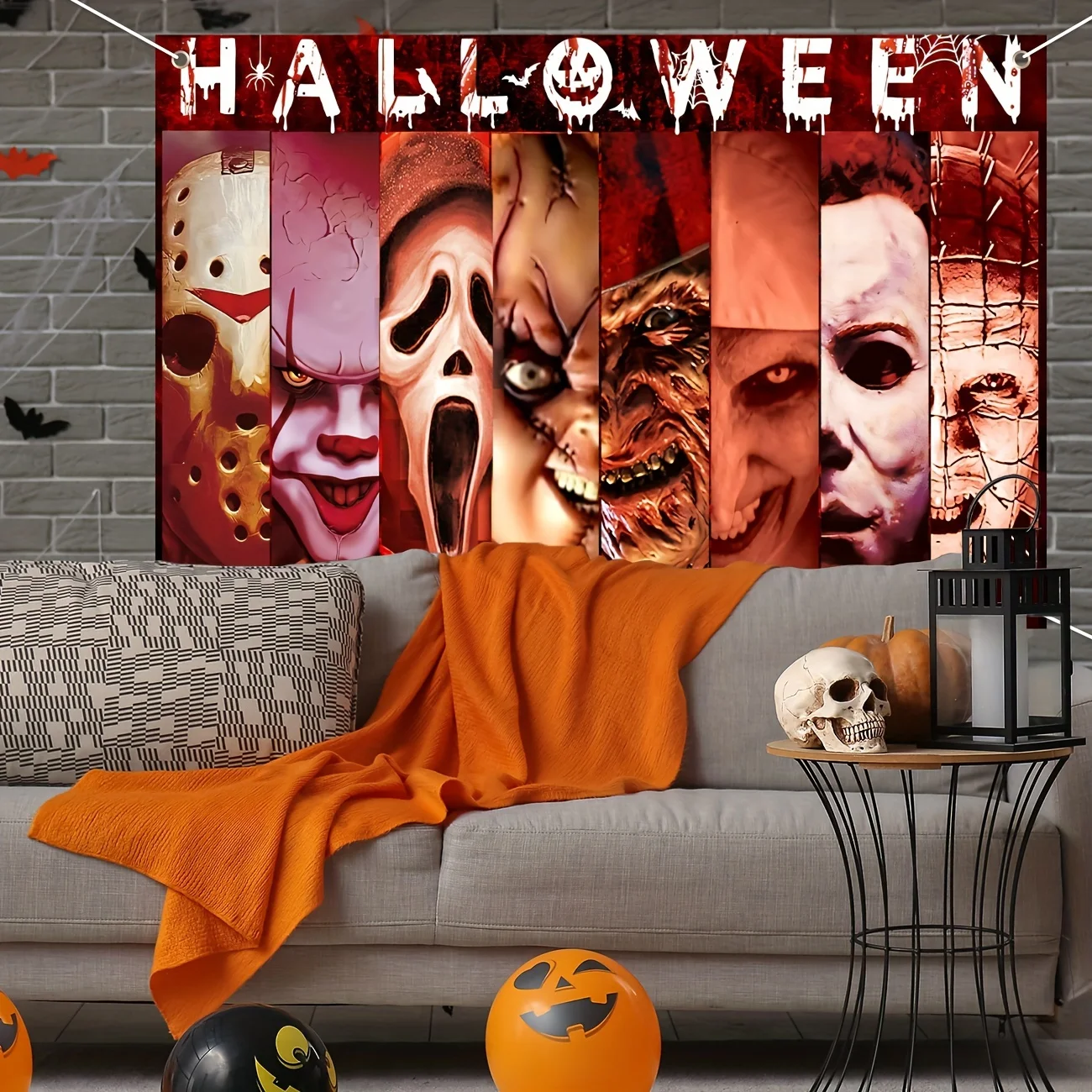 Halloween Horror Backdrop Banner Decorations, Fabric Scary Birthday Party Supplies Halloween Wall Window Poster Clings Covers De
