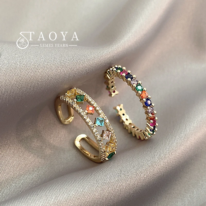 2023 Shiny Color Zircon Gold color Open Rings Luxury Fashion Jewelry Wedding Party For Girl's Finger Delicate set Accessories