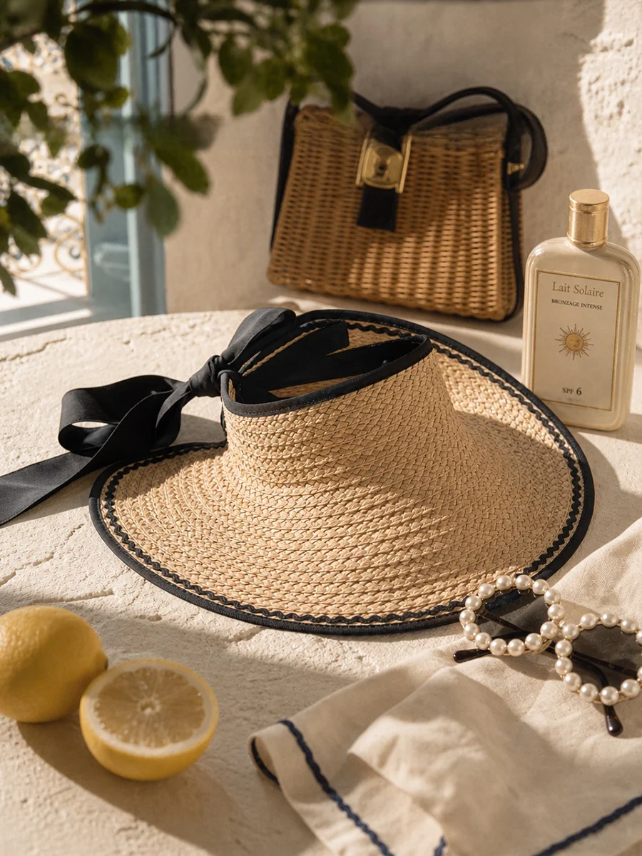 women's-summer-sun-protection-straw-hat-wide-brim-foldable-breathable-empty-top-kangaroo-style-fishing-cap-knot