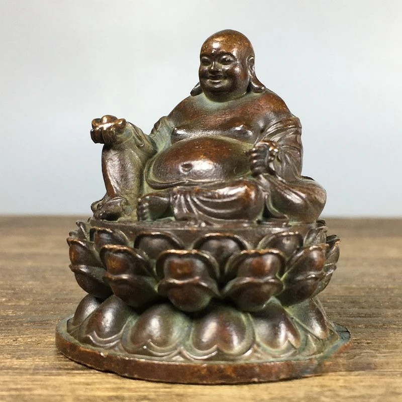 Antique Maitreya Buddha Statue Laughing Buddha Figurine Wealth Lucky Buddha Ornament for Home Desk