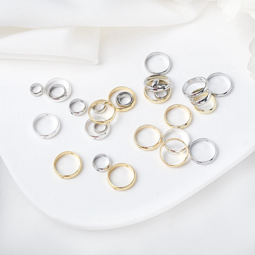 

30Pcs Two Hole Circle Bead Frames Spacer Beads Brass Gold Plated Round Connector Ring For Diy Bracelet Necklace Jewelry Making