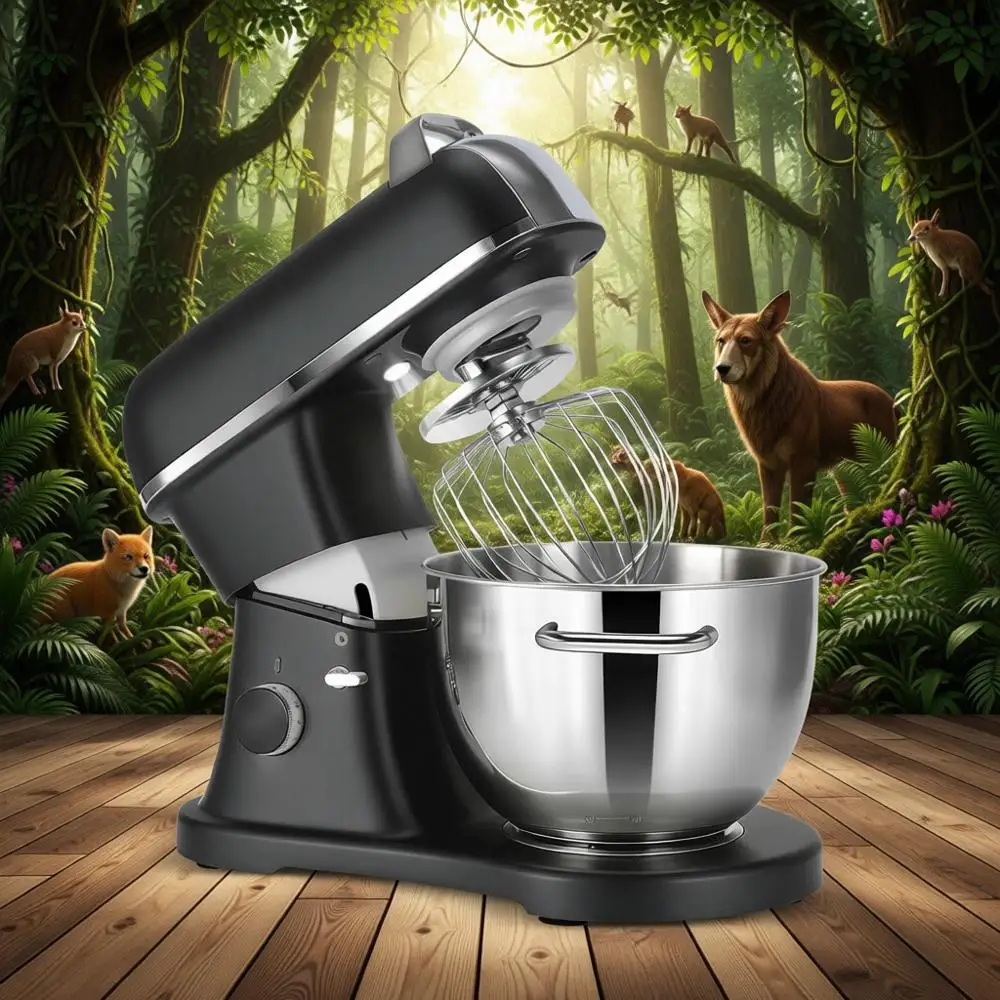 

8-литровый мощный планетарный миксер 800 Вт, литой корпус, чаша из нержавеющей стали, крюк для теста, венчик и насадка-мешалка