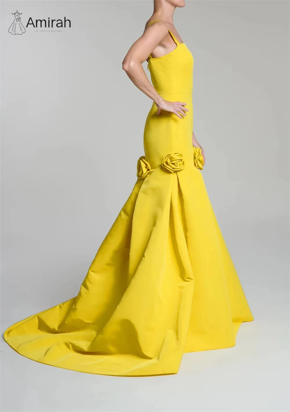 Amirah a-line فساتين سهرة من الساتان فساتين أنيقة للمناسبات الخاصة ثلاثية الأبعاد زهور للحفلات الراقصة مصنوعة حسب الطلب فستاين سهرة/فساتين الحفلات