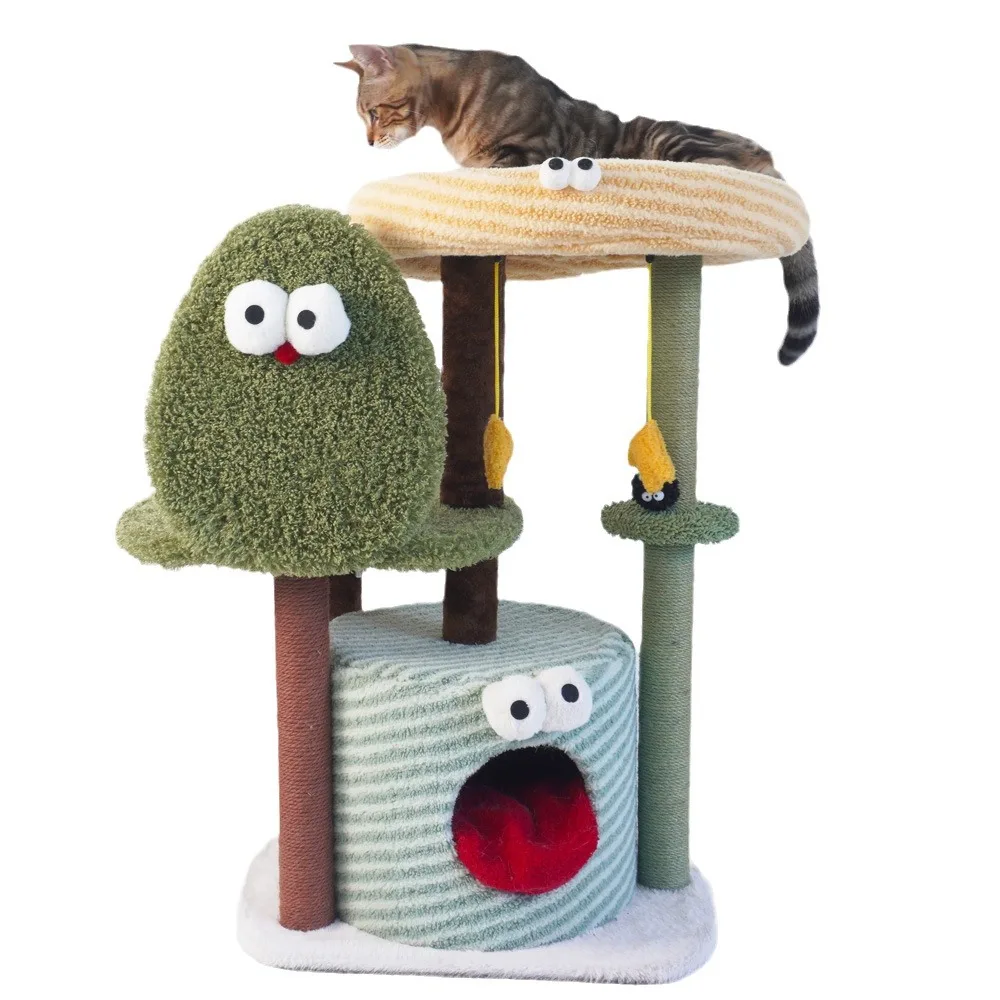 

Big monster cat climbing frame green scratching column villa nest board integrated