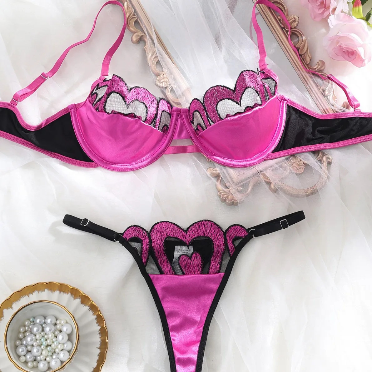 

Kagano трансграничный комплект сексуального нижнего белья, высококачественные кружевные брюки с низкой талией, полиэфирная ткань, женские сексуальные привлекательные сердца