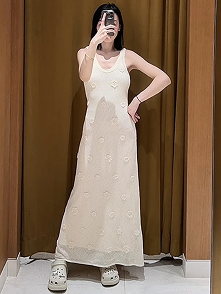 Ele V-Ne Lavorato a maglia ricamato Dr Donna Estate Faion Gonna lunga a vita alta Abito a trapezio Svel Fibra di poliestere