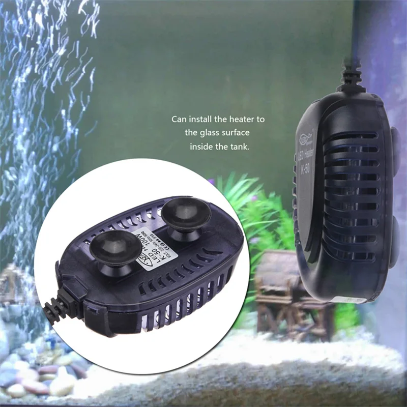 220V EU Plug Mini Aquarium Heater Adjustable Submersible Fish Tank Heater Digital Display Temperature Controller 25/50/75/100W