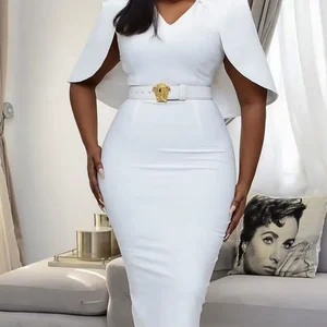 Elegante formelle Nachtkleidung weiblich, festes Weiß, Ärmelabdeckung, Arbeitsverkehr, hohe Taille, enge Körperkonsum, Frauen 10 Hauptverkauf hellweißes Kleid - №8