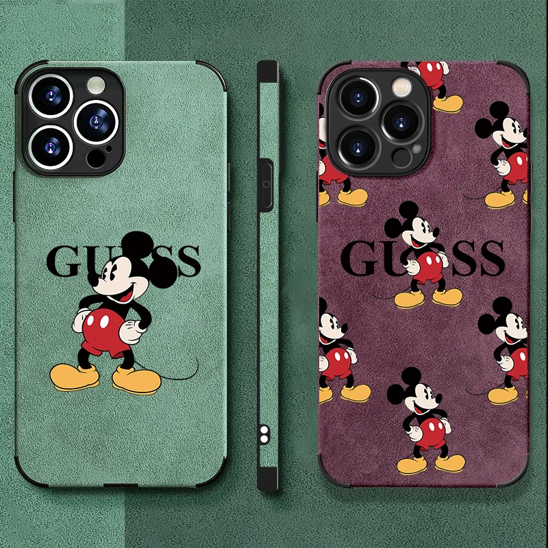 Disney-funda protectora de Mickey Mouse para iPhone, carcasa de lujo de piel de cordero para iPhone 15, 14, 13, 12, 16pro Max, dibujos animados divertidos