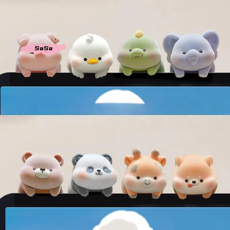 S-1Pc Screen Animal Model Elephant Cartoon Center Console Doll Flocking Computer Monitor Decoration Panda Dog Desk Ornament