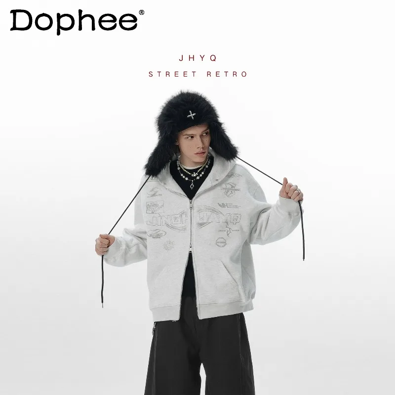 

American Retro Hooded Sweatshirt Autumn Loose Casual Fashion Trend Zipper Cardigan Jacket Stylish Men