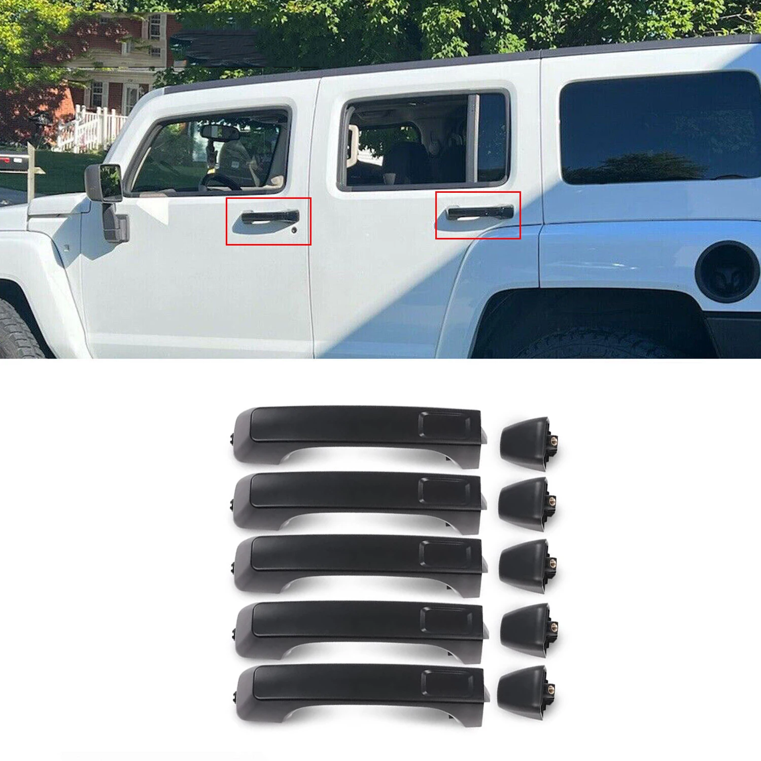 

Black Door Handle Outside Front & Rear Set of 5 For 2006-2010 Hummer H3 H3T 2006-2010 15296933 15794314 25957909 25957911 83403