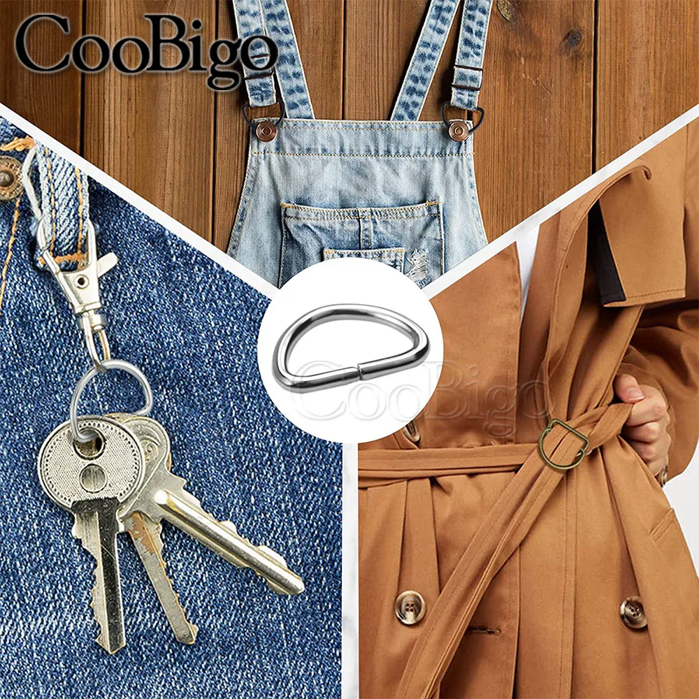 10pcs Metal D Ring Half Loop D-ring Buckle for Handbag Strap Bag Backpack Hardware DIY Dog Collar Chain Clasp Sewing Accessories