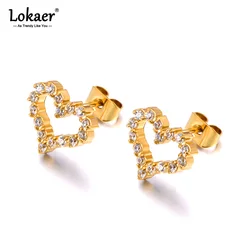 Lokaer Shiny Cubic Zirconia 316L Stainless Steel Heart Stud Earrings Exquisite High Quality Fashion Rhinestone Jewelry E24107