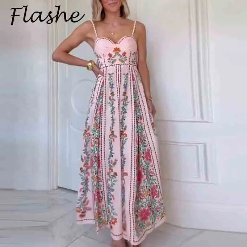 Robes Vintage femme plage vacances sans manches robe longue Boho femmes perle Patchwork a-ligne imprimé fleuri robe de soirée 2025
