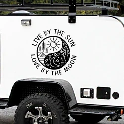 Hiking Camping Mountains Vinyl Wall Sticker Live By The Sun Decals Yin Yang Love By The Moon Vinyl Decal Camper Van Laptop Decor