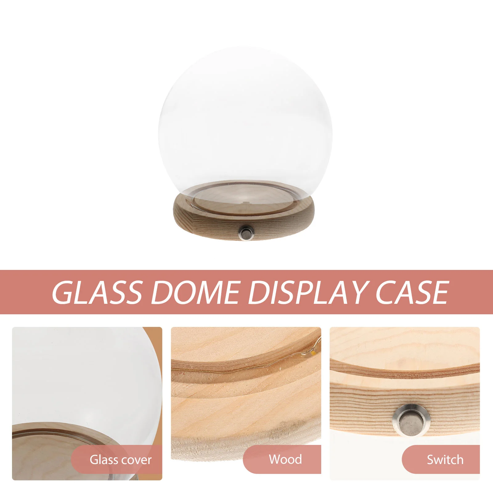 Hand-Made Glass Cover Shop Decoration Transparent Dome Display Case Decorate with Base Wood Dustproof Fresh Feeling