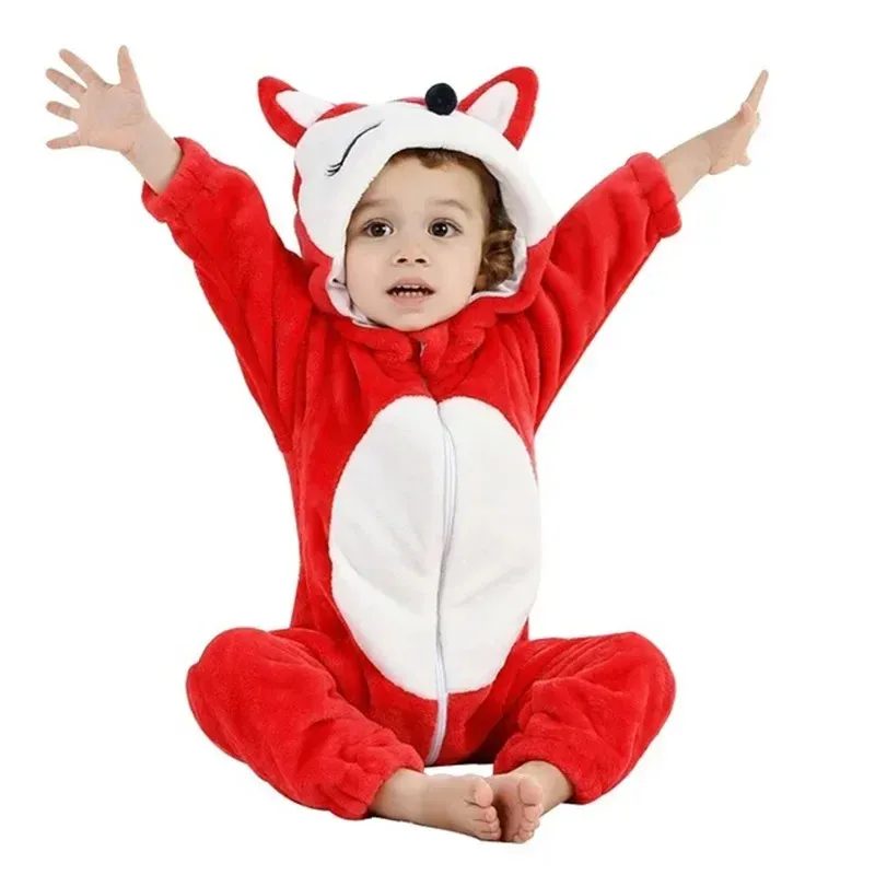 Newborn Rompers Winter Bunting Onesie Cartoon Hooded Baby Animal Costume Infant Clothes Onesie Pajamas Halloween Dress Up Romper