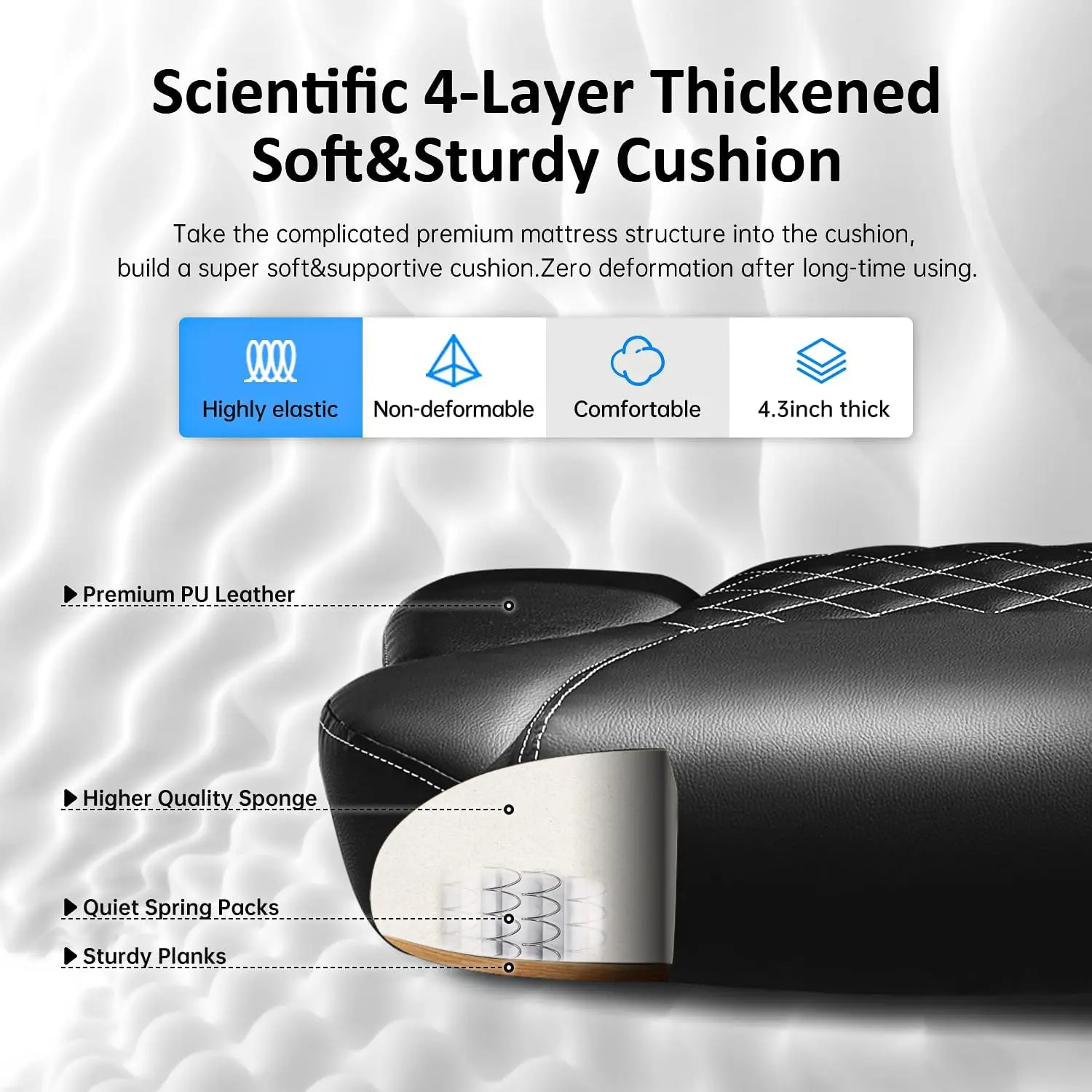 كرسي مكتب كبير وطويل مع مسند للقدمين، كرسي جلدي مريح للاستلقاء للمكتب المنزلي (أسود)