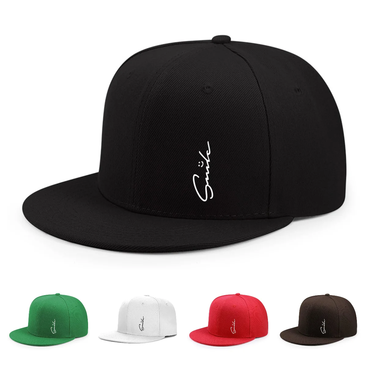 Stilvolle Baseballkappe mit Buchstaben-Smiley-Gesicht-Aufdruck für Männer und Frauen, verstellbarer Sonnenschutz, gewebter Sonnenhut mit flacher Krempe, Gorras – Detail 1