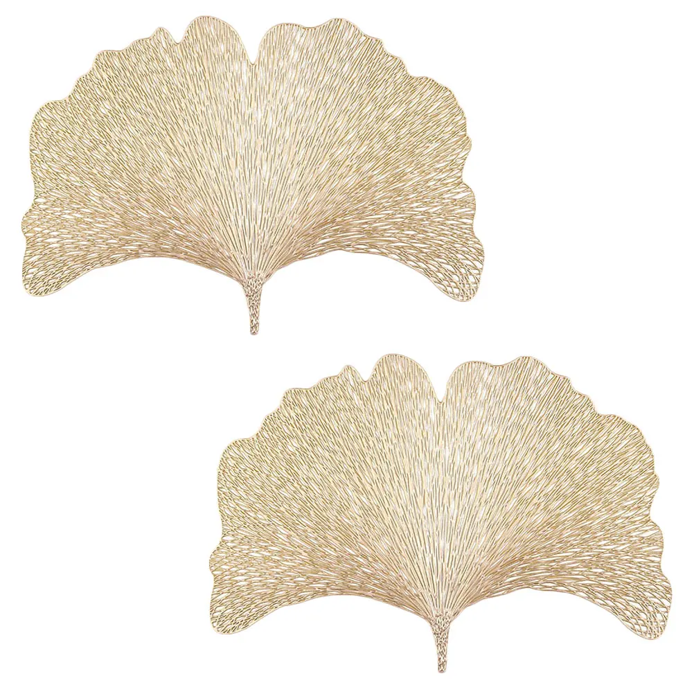 

2pcs European Ginkgo Leaf Placemats Non Heat-Insulated Mat Slip PVC Table Mats for Dining Room Decor Home Wedding