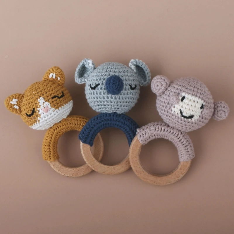 

Crochet Animal Rattle Toy Soother Bracelet Teether Ring Toy Baby Product Infant Pram Crib Toy Newborn Gift