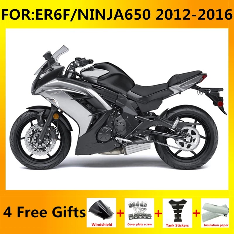 

Комплект обтекателей для мотоцикла, подходит для Φ EX 650 NINJA 650 ER6F ninja650 2012 2013 2014 2015 2016 Φ, серебристо-черный