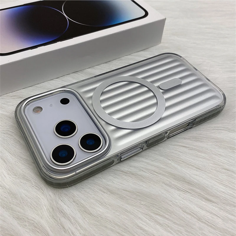 Modne, trójwymiarowe etui na telefon z magnetycznym zamknięciem, pasujące do modeli iPhone 17, 18 Pro Max, 15, 16, 14. Posiada matowe, miękkie krawędzie i umożliwia bezprzewodowe ładowanie. — zdjęcie produktu 2
