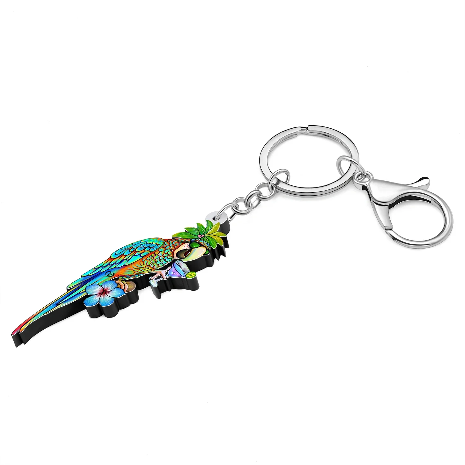 WEVENI Acrylic Hawaii Macaws Parrot Keychains Jungle Bird Animal Key Chains Key Ring Charms Gifts Jewelry For Women Girls Kids