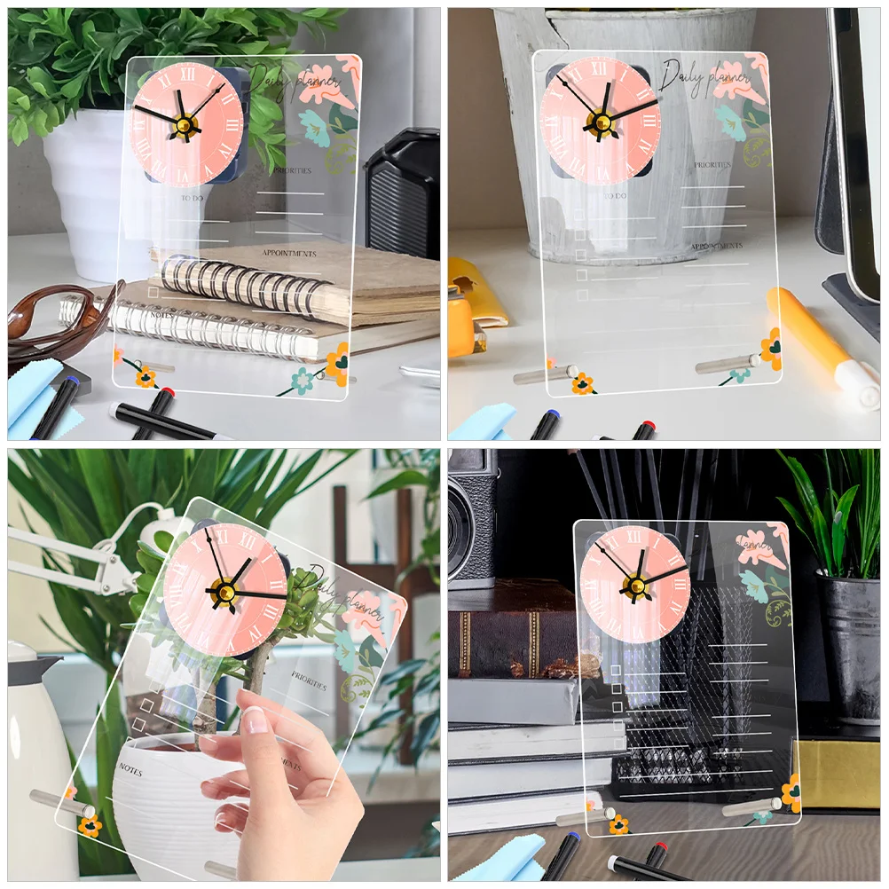 1 مجموعة 1 مجموعة الاكريليك الدائمة مذكرة مجلس ساعة شفافة مكتب الجاف محو السبورة لمكتب منظمة المنزل متعددة الوظائف