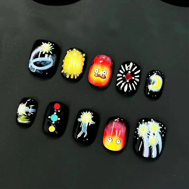 

30pcs Kashifa Fake Nails Charming Cartoon Vibrant Colors Press on Nail Short Oval Full Cover Nail Tips for Women&Girl Bean Nail