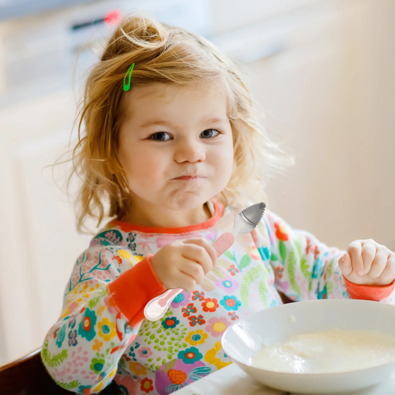 ملعقة من الفولاذ المقاوم للصدأ بتصميم مزدوج الرأس، أدوات تغذية بحافة مسننة ناعمة