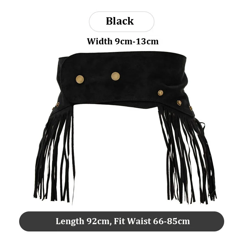 Fashion Wide Waist Belt for Women Black Suede Tassel Wrap Around Obi Boho Corset Cincher Waistband Dress Belt корсет готический