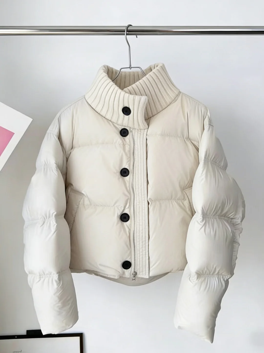 

Thickened Knitted Short Stand Collar Patchwork Cotton Jacket Women's Fashionable Winter Outerwear Versatile Casual Style