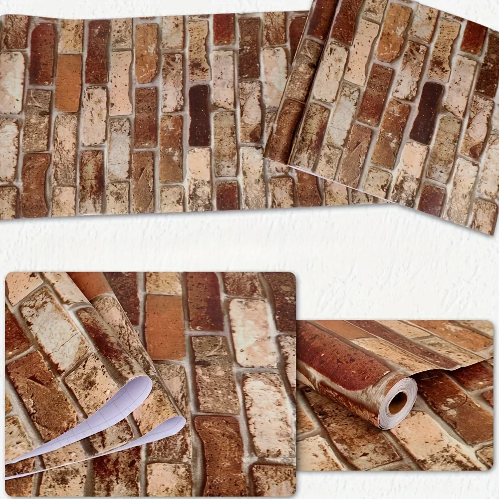 

Self-adhesive Wallpaper Contact Paper Retro Brown Brick Home Bedroom Room Decoration Wall Sticker Peel and Stick